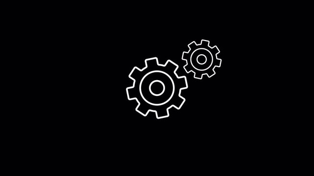  Animated setting line icon. spinning gears animation. setting cogwheel. configuration tool. operating system. loop video with alpha channel.
