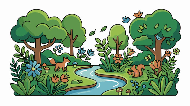 Illustration of a serene forest landscape.