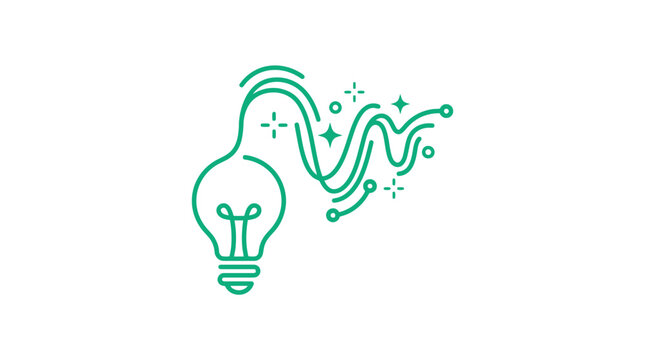 Creative lightbulb icon with sparkling wave trails.