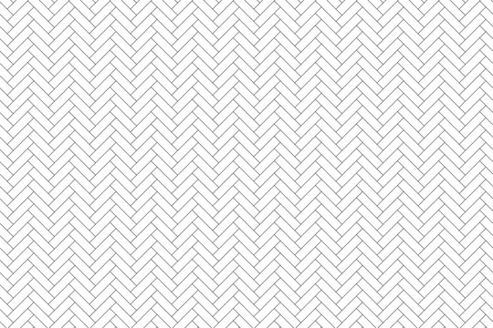 Ultra-minimalist and clean seamless pattern featuring a fine line herringbone or chevron parquet texture in a crisp black outline on a pure white background.
