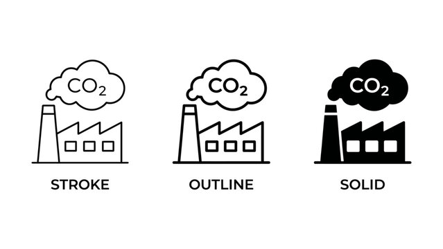 Vector illustration of industrial factory icons with co2 emissions