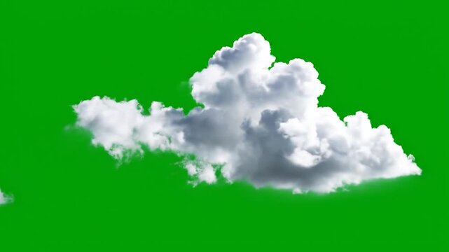 A fluffy white cumulus cloud floats on a green screen