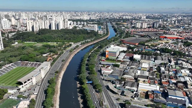 Marginal Tiete in Sao Paulo, aerial view.
