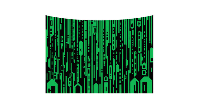 Green code matrix digital display screen.