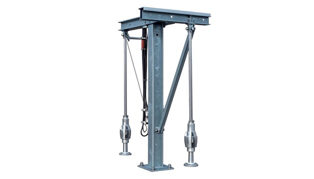A steel support structure with beams and cables. It appears industrial and is designed for heavy lifting or stabilizing large objects