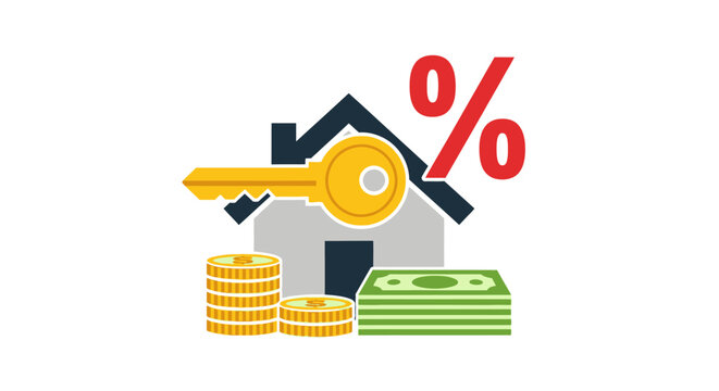 House key with money and percent.