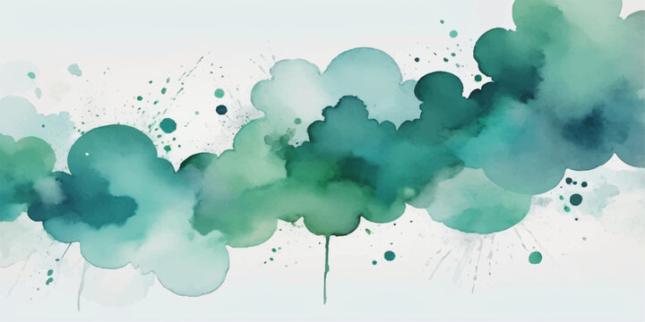 Abstract blue watercolor sky background with clouds and bubbles seamless illustration wallpaper design