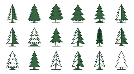 Fototapeta premium Collection of minimalist evergreen pine and spruce tree icons