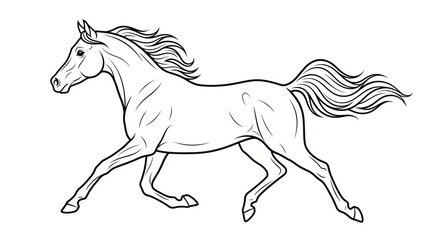 Running horse with flowing mane and tail line art © doung