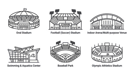 Sports stadium and arena line icons for various athletic events © doung