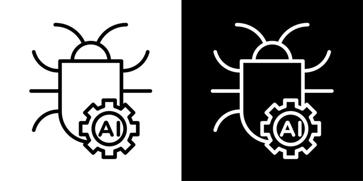 AI bug fix icon featuring bug, gear, and AI representing debugging and software maintenance.