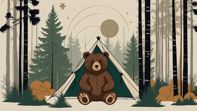 Bear camping background ilustration