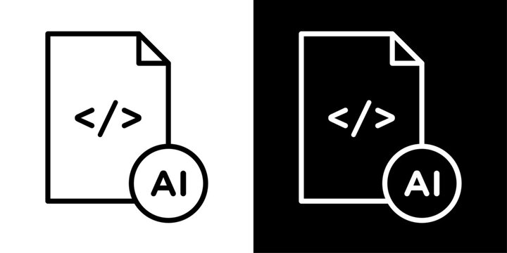 AI code file icon featuring code document and AI representing programming and software development.