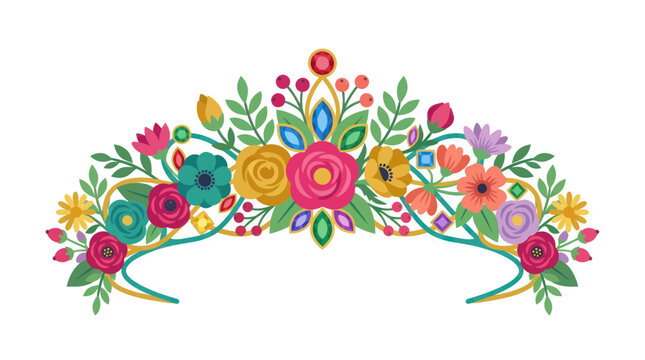 Elegant floral tiara with colorful gems and blooming roses