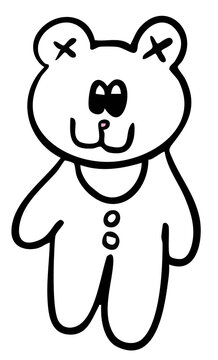 Hand drawn teddy bear doll outline for kid colouring book, plush toy, doll, childhood, youth, forever young, department store, animal, sticker, tattoo, shirt print, cartoon character, comic, mascot
