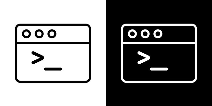 AI terminal icon in outline style featuring command line interface and artificial intelligence elements representing coding, software development, automation, and smart programming tools.