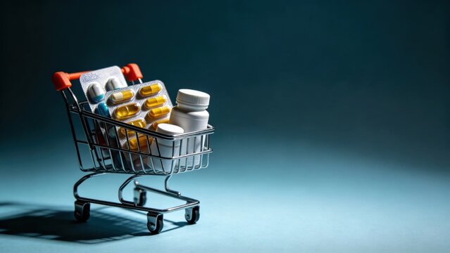Tiny consumer cart containing over-the-counter medications a