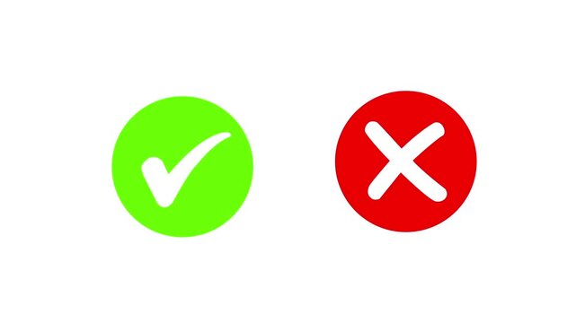 Animated green checkmark and red x cross symbols set isolated on white background, for ui digital, feedback, validation, error, notification, and interactive web