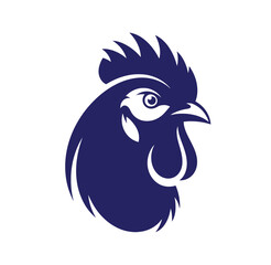 Fototapeta premium Rooster head silhouette with dark blue and white accents white background farm animal bird head graphic design silhouette illustration agriculture domestic