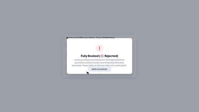 Restaurant Reservation Table Allocation System Fully Booked Rejected Warning Popup