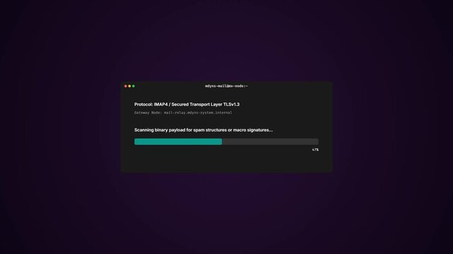 Computer Command Line Interface Screen Mockup Displaying Mail Stream Inbound Payload Processing with Fatal Exception Network Error