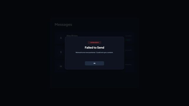 Dark Mode Chat Application Failed to Send Network Error Message Status Notification Window UX Animation
