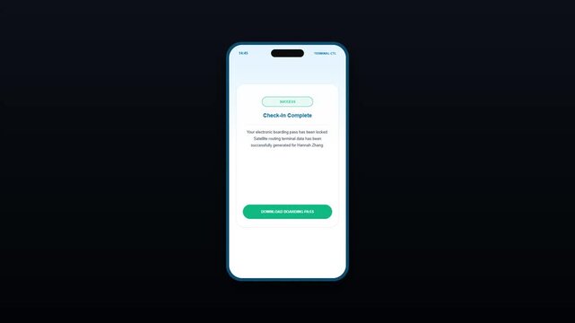 Flight Verification Desk Mobile Application User Interface with Successful Electronic Boarding Pass Satellite Routing Generation Screen Animation