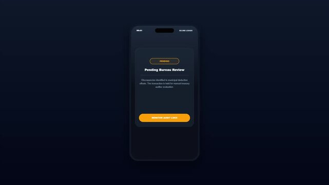 Corporate Tax Statement Mobile Application User Interface with Pending Bureau Review Manual Treasury Auditor Evaluation Screen Animation