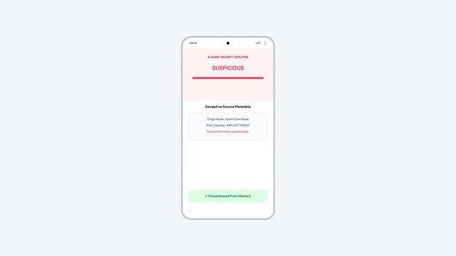 Deceptive Source Metadata UI Displaying Threat Risk Classification and Thread Erased From Memory Security Action Mockup Video