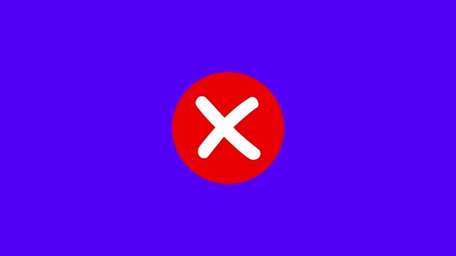 Vibrant red cross mark animated on a solid purple background, minimalist for digital interfaces, error notification, rejection symbol, and interactive user feedback ui motion
