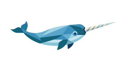 Geometric narwhal with a long tusk in blue tones © Duru