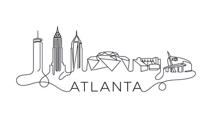 Obraz premium Atlanta city skyline and text in minimalist continuous line art
