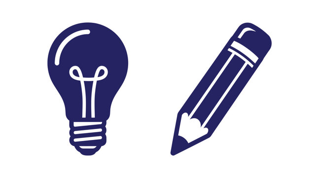 Education and creative thinking icons featuring light bulb and pencil lightbulb education inspiration creativity learning stationary innovation knowledge academic thinking minimalist