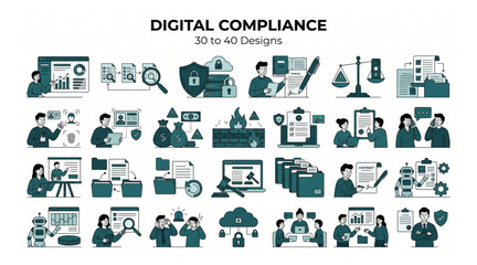 Digital compliance and information security vector illustration collection with compliance security protection regulation governance cybersecurity business document management information © Shaon