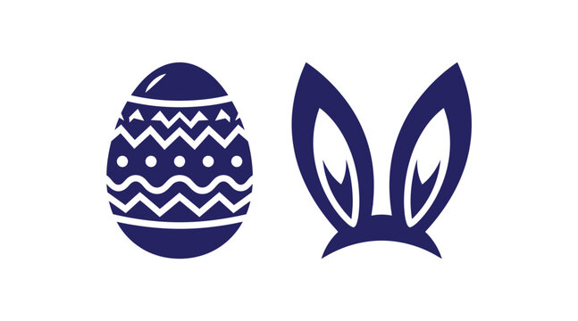 Patterned easter egg and rabbit ear silhouette icons with celebration decoration seasonal tradition festival minimalist creative observance occasion religious greetings silhouette