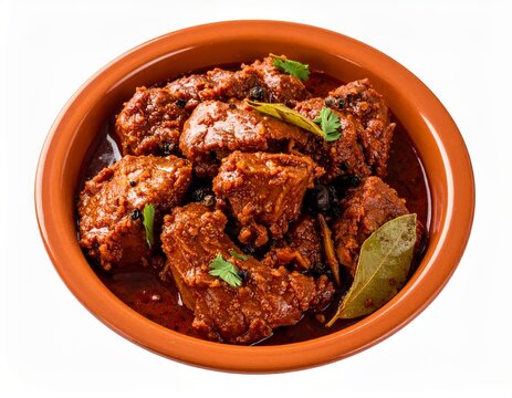 Ballari Mutton Kada Masala Roast In Tangerine Orange Bowl Isolated On White Background