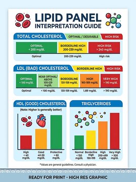 Lipid panel interpretation guide showing cholesterol health ranges