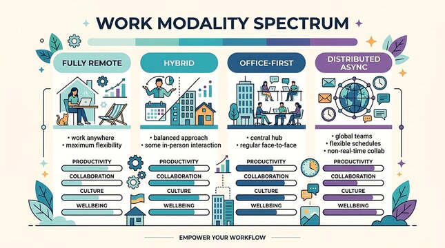 Comparison of remote hybrid office and asynchronous work styles