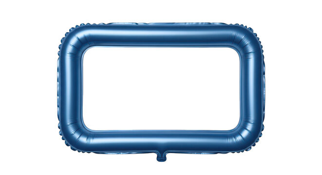 Blue metallic inflatable balloon in a square shape with rounded corners transparent background