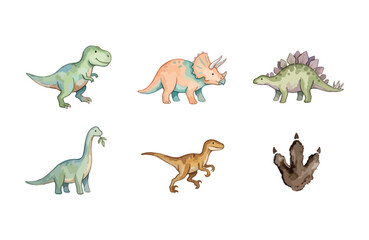 Watercolor dinosaur icons set isolated on white background © Dwi