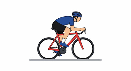 Fototapeta premium A person rides a red bicycle on a gray path