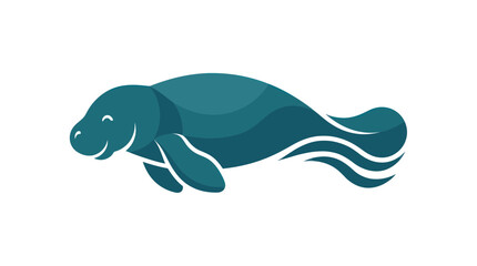 Teal manatee swimming in layered geometric waves © edur