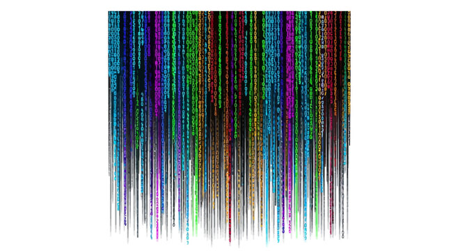 Multicolored Digital Code Strings Falling Down.
