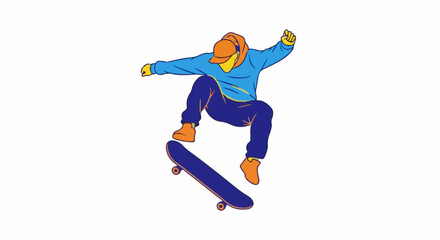 Obraz premium A person wearing a blue shirt and pants performs a skateboard trick