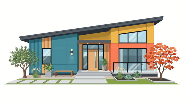 Modern house with colorful exterior walls.