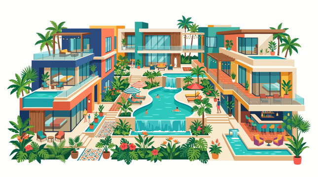 Modern Tropical Resort Pool Area Architecture.