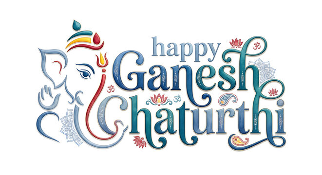 Happy ganesh chaturti typography logo banner poster concept on background.