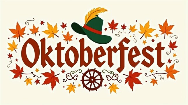 Oktoberfest, festive illustration, autumn leaves, beer festival, seasonal graphic