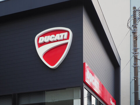 CHIBA, JAPAN - April 25, 2026: Sign on Ducati motorcycle showroom in Ichikawa City in Chiba Prefecture.