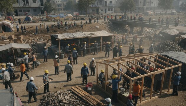 Busy open air market scene with stalls and crowd.